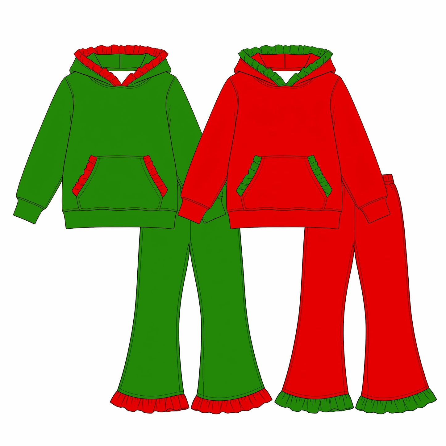 MOQ 5 pcs pre-order Each Color Ruffles Christmas Girls Hoodie Set-2026.8.22