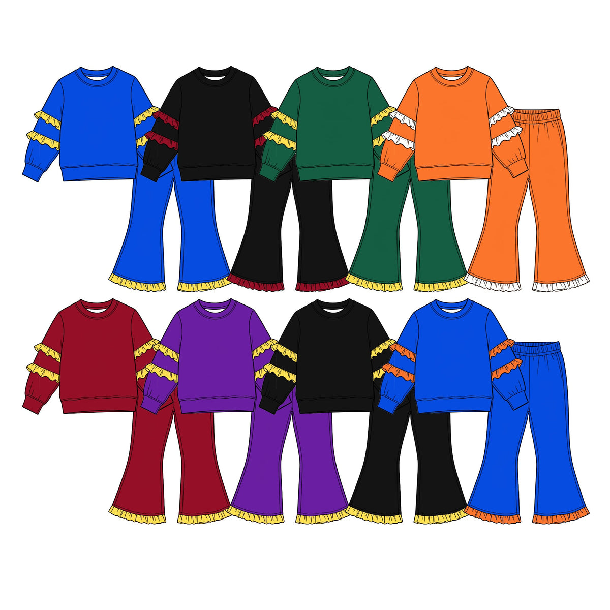 Preorder MOQ 5 pcs Each Style Solid Color Ruffles Kids Matching Clothes