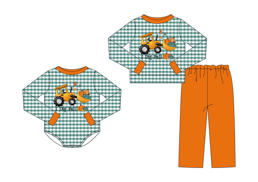 I Dig Fall Pumpkin Plaid Kids Matching Clothes