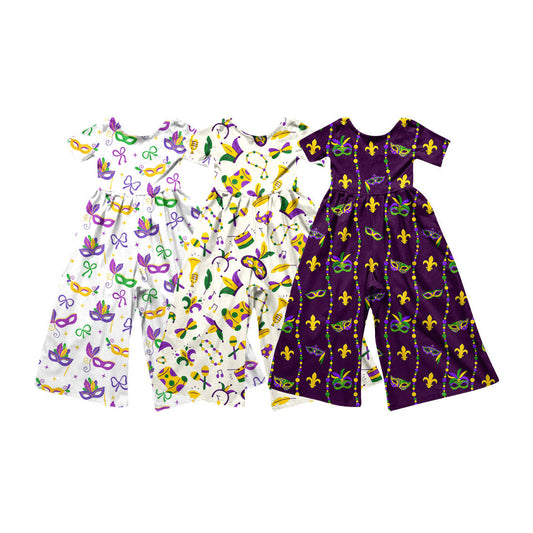 Preorder MOQ 5 pcs Each Style Mardi Gras Mask Girl's Jumpsuit Kids Matching Clothes 202609