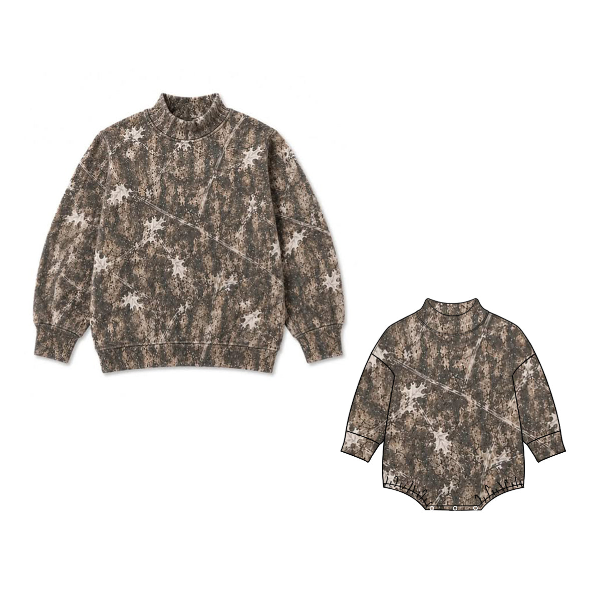 Preorder MOQ 5 pcs Each Style Hunting Leaves Gray Brown Kids Matching Clothes