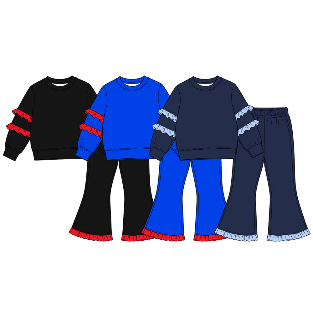 Preorder MOQ 5 pcs Each Style Solid Color Ruffles Kids Matching Clothes