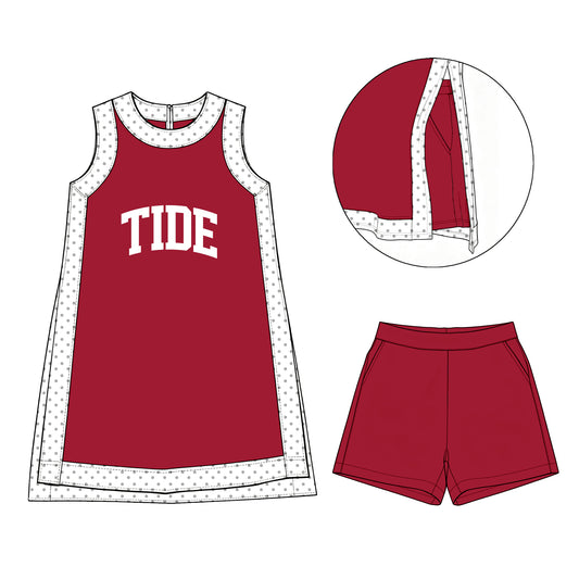 CUSTOM MOQ 100 PCS Preorder Yoga Sets & MOQ 3 PCS Cotton Sets --- Go Team TIDE Dots Red Sleeveless Shorts Girls Sets 202607