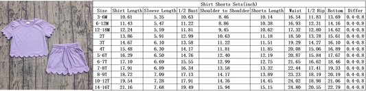 NO MOQ Preorder GSSO3181 Solid Cotton Light Purple Plaid Ruffle Short Sleeve Shorts Girls Sets 202601