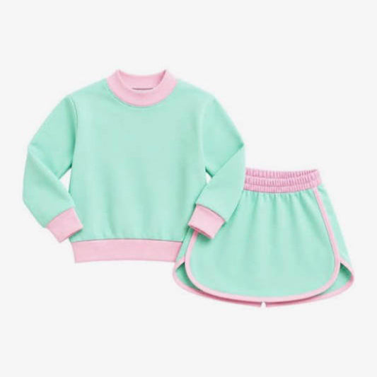 CUSTOM Pre-Order MOQ 3 PCS Pink Green Long Sleeve Skirts Girls Outfit 202607 Sibling