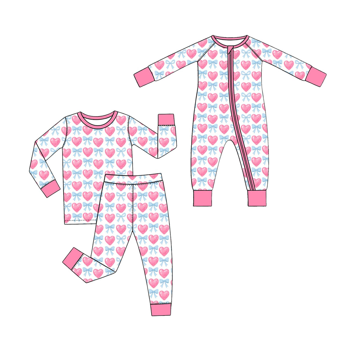 Preorder MOQ 5 pcs Each Style Valentine's Day Love Bows Pink Kids Matching Clothes