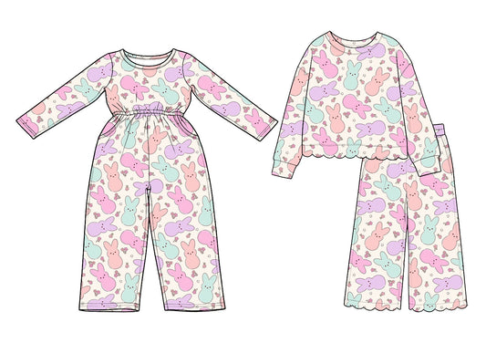 Preorder MOQ 5 pcs Each Style Easter Bunny Girl's Jumpsuit & Scallop Edge Set Kids Matching Clothes 202609