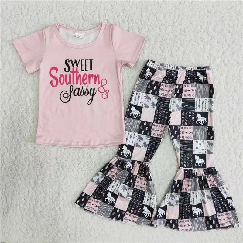 Clearance A0-16 Pink letter horse check pattern set no moq