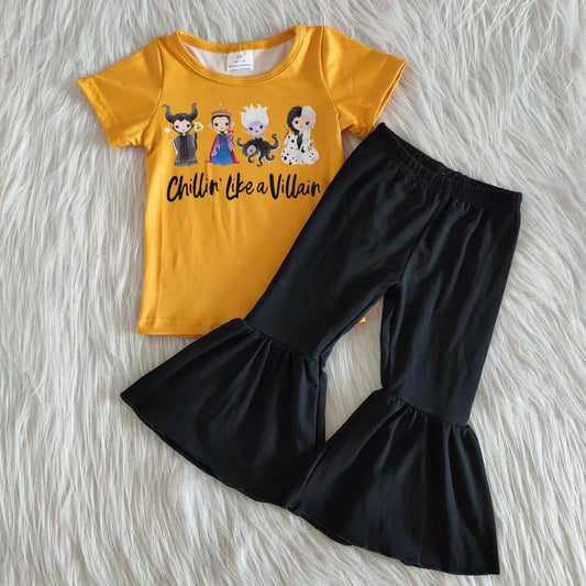 Clearance A1-15 Yellow Disney villain short sleeve black pants suit