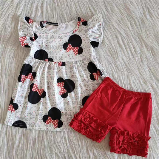 Clearance A1-9 Mickey English red shorts suit