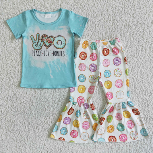 Clearance A14-4 donuts blue short-sleeved donut wide-leg pantsuit