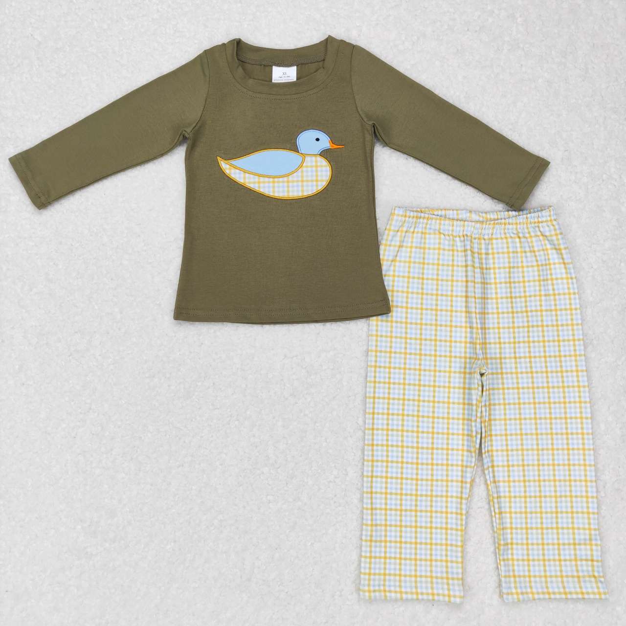 BLP0335 Duck Green   Embroidery  Boys Long Sleeve Pants Outfits