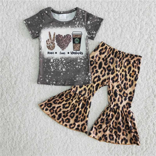 Clearance Aa-9 Starbucks leopard print Heart Sign spotted short-sleeved pantsuit