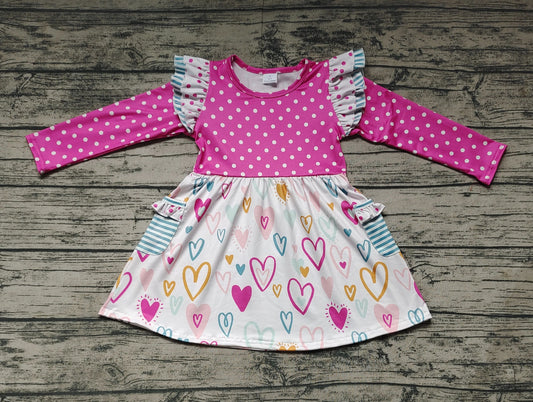 Preorder-  GLD0489 Valentine Love Pink Girls Long Sleeve Dresses