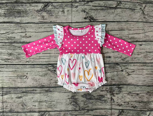 Preorder LR0872 Valentine Love Pink Girls Long Sleeve Romper