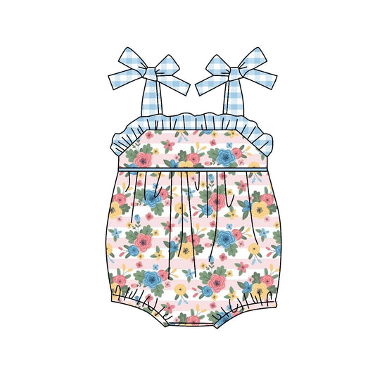 Preorder SR0970  Pink Blue Floral Girls Short Sleeve Romper