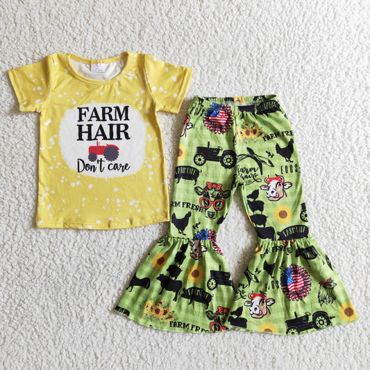 Clearance B12-28 FARM HAIR yellow short-sleeved flared pants suit