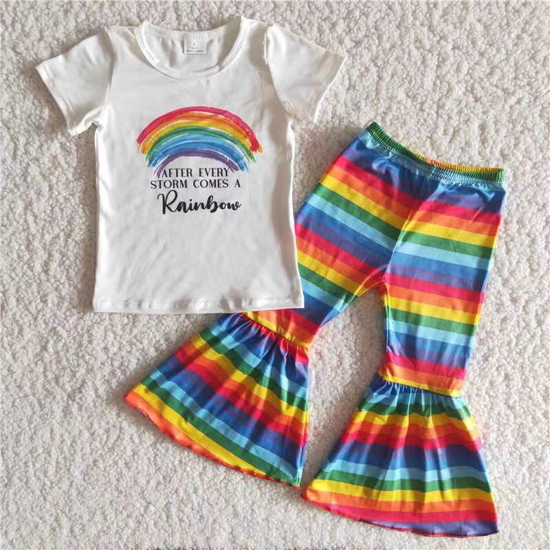 Clearance B14-3 rainbow short sleeve rainbow pantsuit