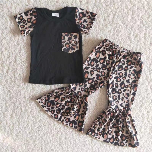 Clearance B15-14 Leopard print pocket top flare trouser suit