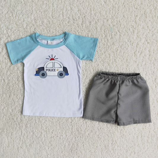 Clearance B18-4 Boys embroidered police car seersucker set high quality