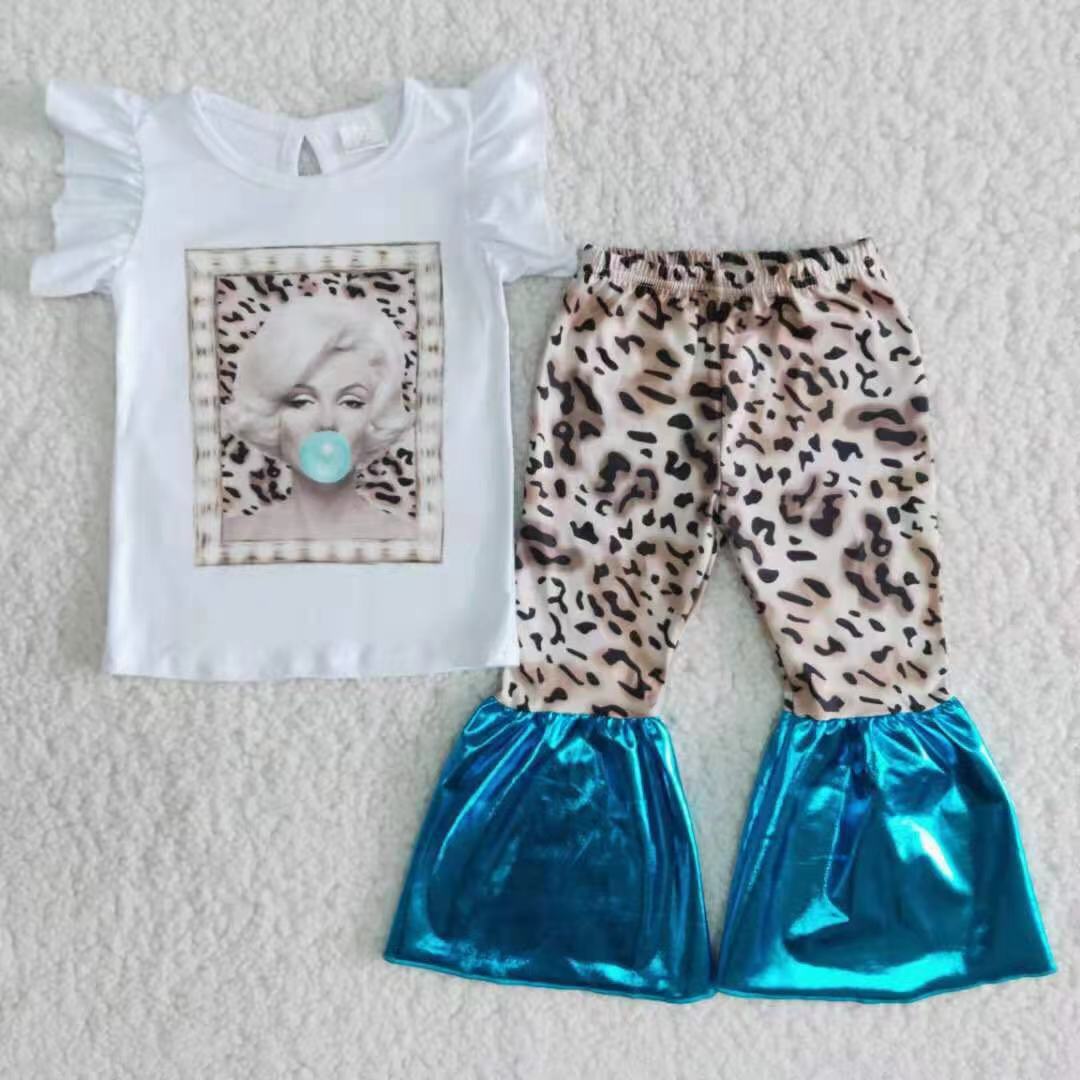 Clearance B4-13 Monroe Girl blowing bubbles white leopard print set high quality