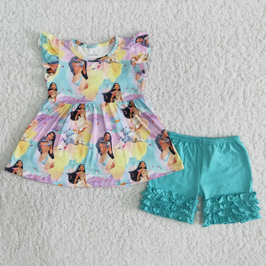 Clearance B4-2 Black Rapunzel blue shorts suit