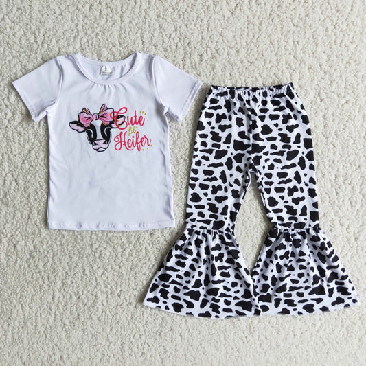 Clearance B4-21 Cute Heifer Cow Print Baby Girls Outfits