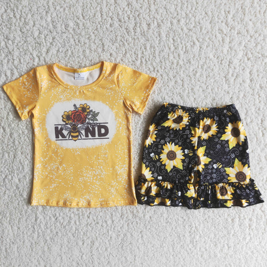 Clearance B5-2 KND Bee yellow short sleeve sunflower shorts set