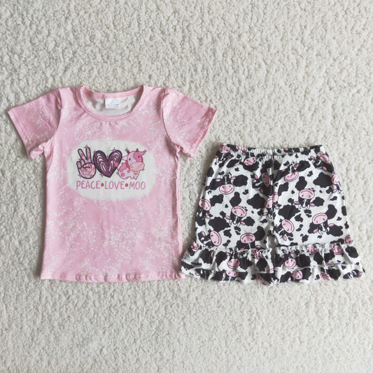 Clearance B5-3 Pink short-sleeved cowspot shorts suit