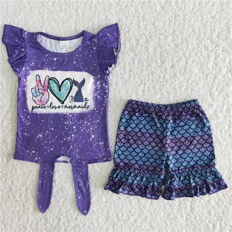 Clearance B6-11 Purple fishtail and fish scale shorts