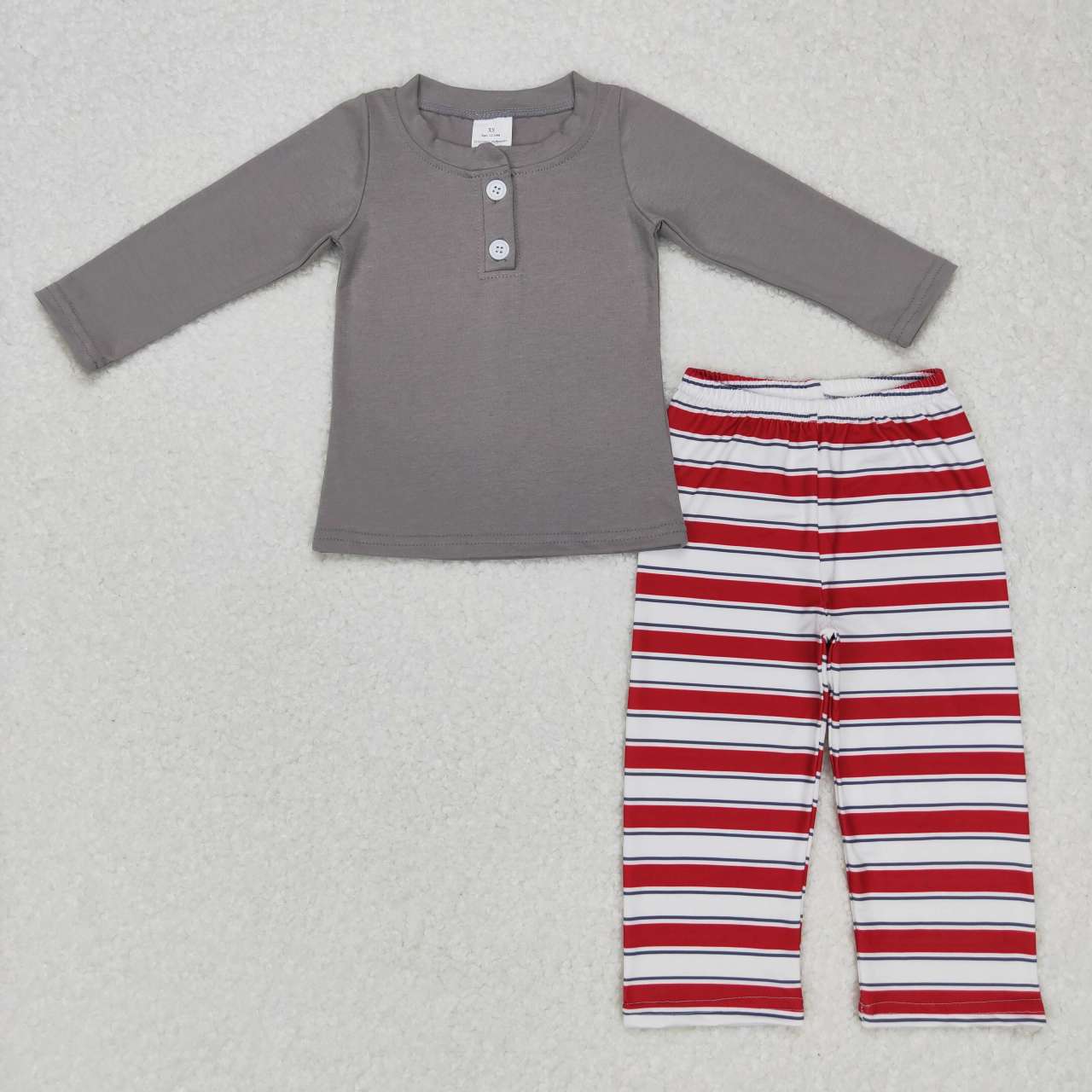 BLP0391  Grey Red Stripes  Boys Long Sleeve Pants Outfits