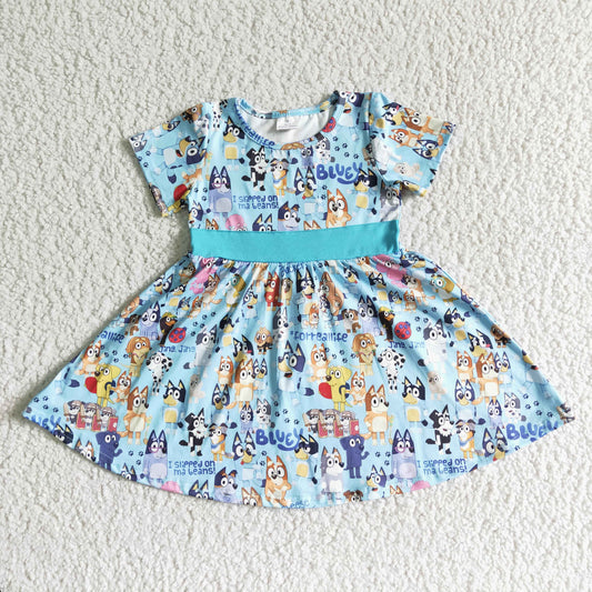 Clearance B7-4 Bluey light blue animated dog short sleeve dress