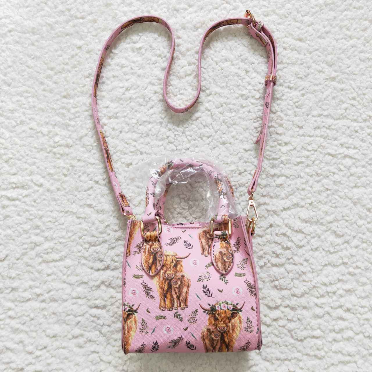 BA0018 Pink Highland Cows Print Little Bag Bagpack