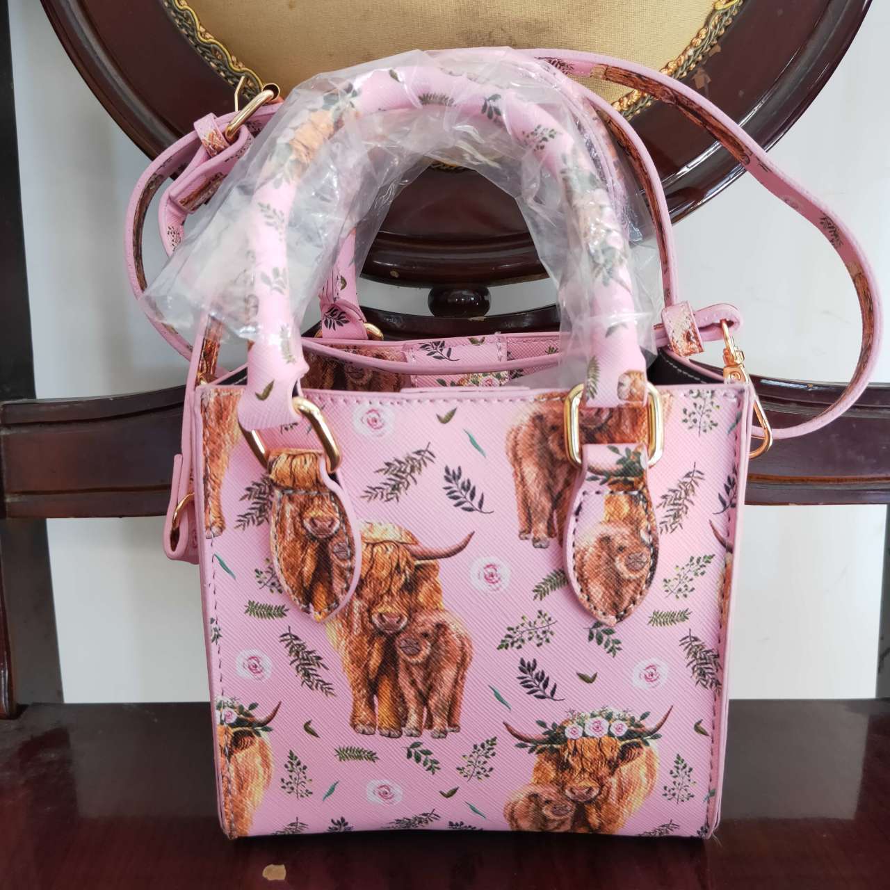 BA0018 Pink Highland Cows Print Little Bag Bagpack