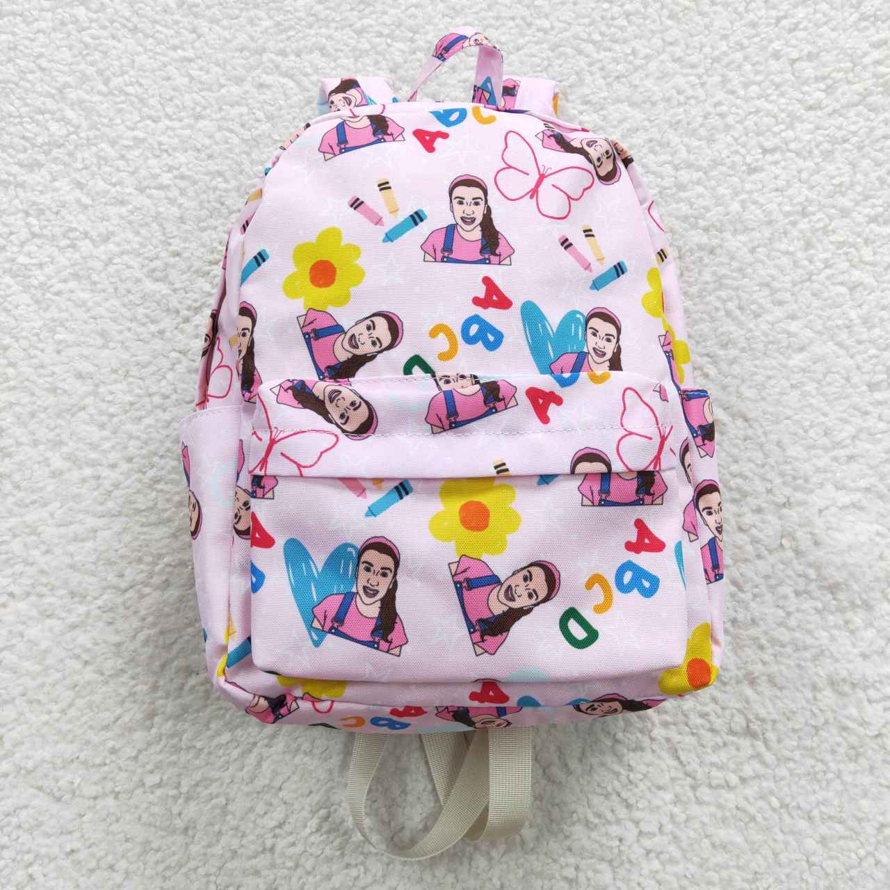 BA0070 Back To School Pink Cartoon English Love Ms.  Print Little Bag Bagpack