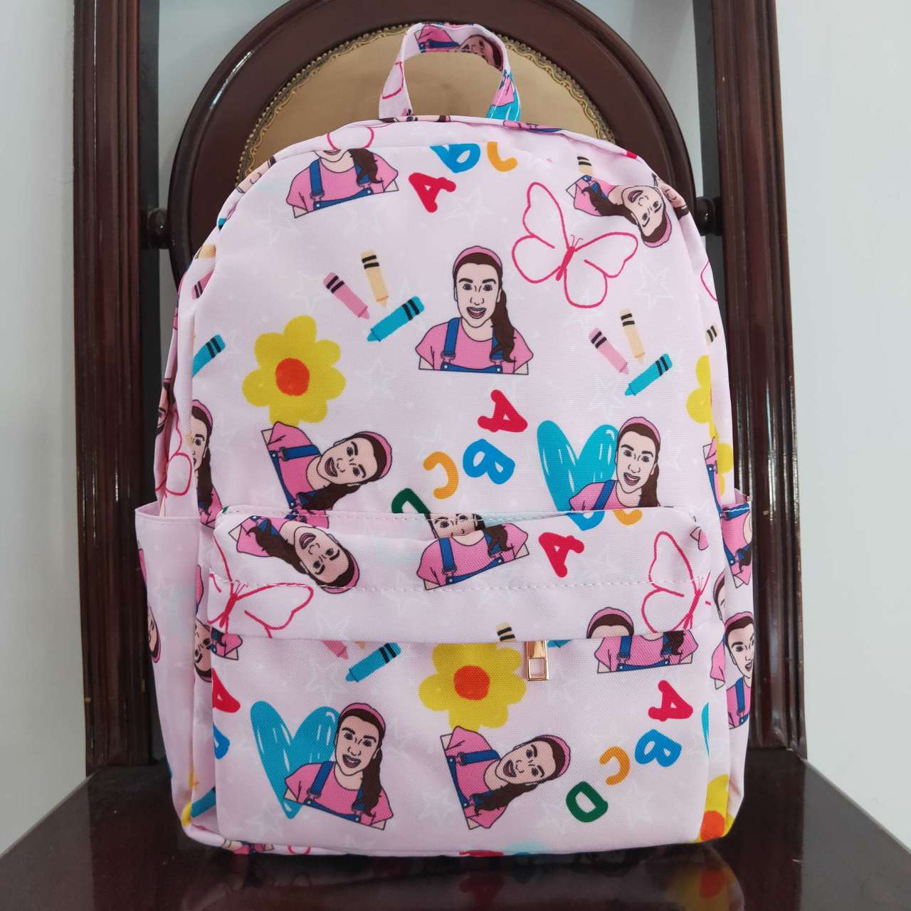 BA0070 Back To School Pink Cartoon English Love Ms.  Print Little Bag Bagpack