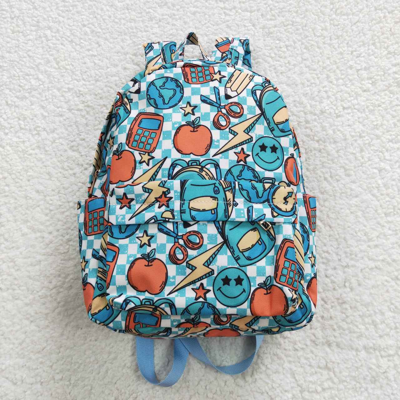 BA0071 Back To School Blue Red Apple Print Little Bag Bagpack