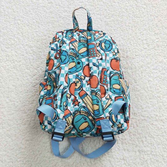 BA0071 Back To School Blue Red Apple Print Little Bag Bagpack