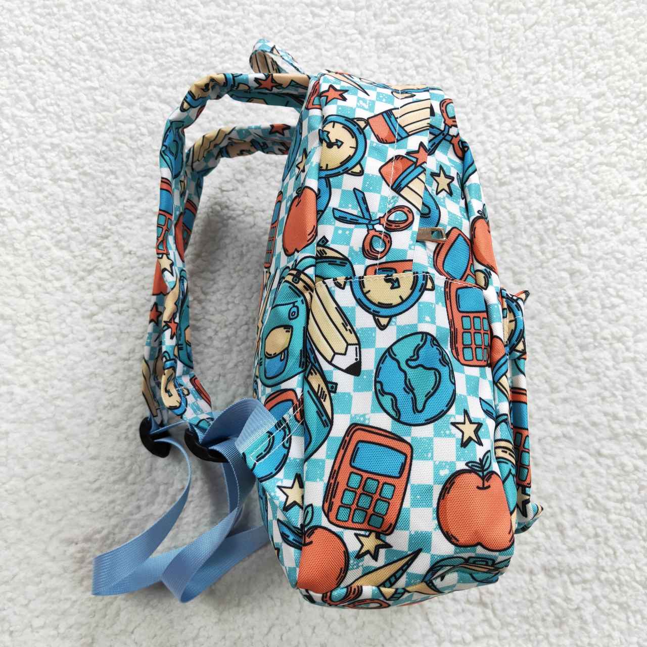 BA0071 Back To School Blue Red Apple Print Little Bag Bagpack