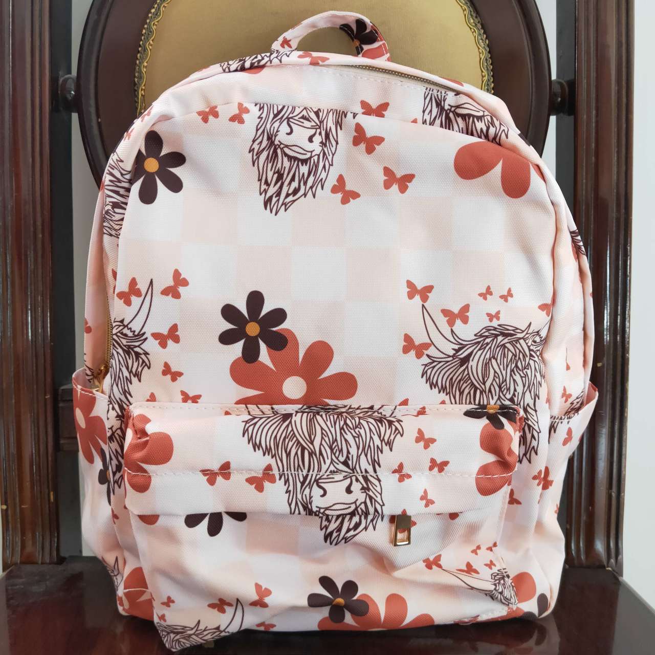 BA0074 Pink Cow Western Print Little Bag Bagpack