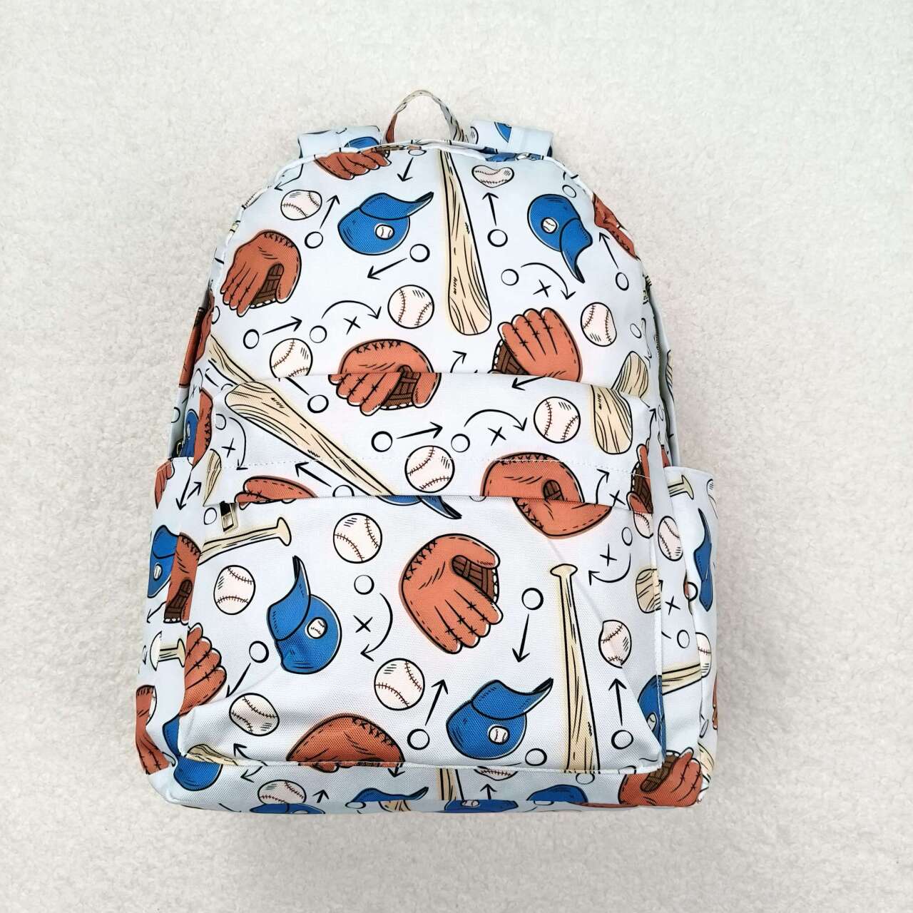 BA0075  Baseball-printed white backpack