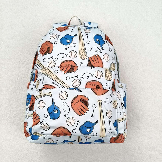 BA0075  Baseball-printed white backpack