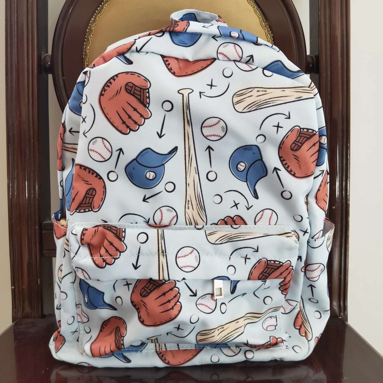 BA0075 Blue Red Softball  Print Little Bag Bagpack