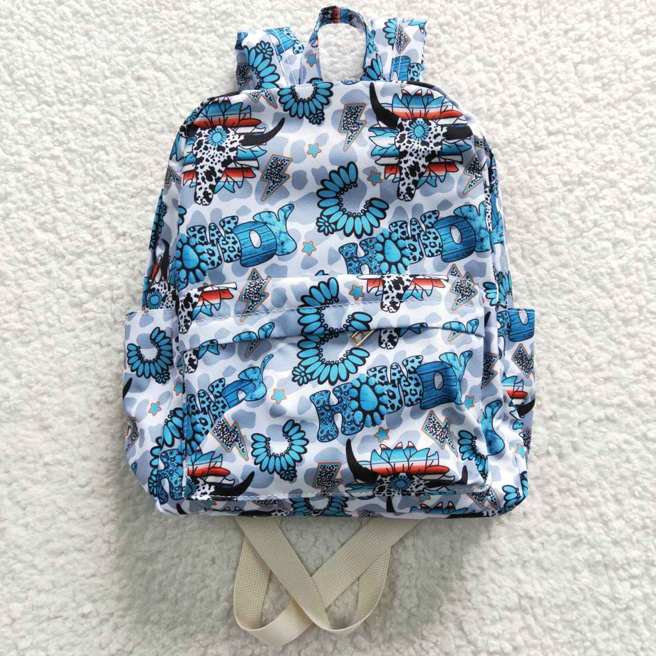 BA0076 Blue Howdy Western  Print Little Bag Bagpack