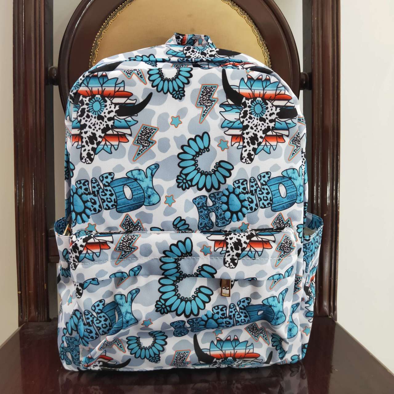 BA0076 Blue Howdy Western  Print Little Bag Bagpack