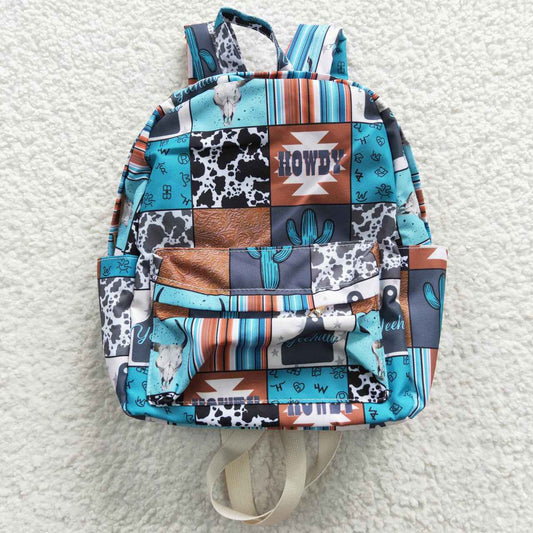 BA0077 Blue Howdy Western  Print Little Bag Bagpack