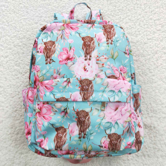 BA0081 Blue Pink Cow Howdy Western  Print Little Bag Bagpack