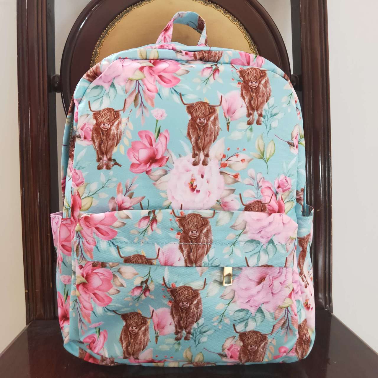 BA0081 Blue Pink Cow Howdy Western  Print Little Bag Bagpack