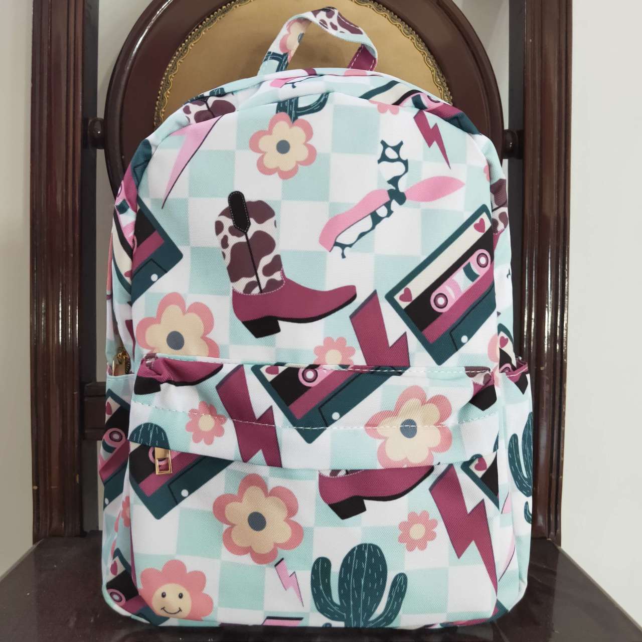 BA0082 Pink Cow Howdy Western  Print Little Bag Bagpack