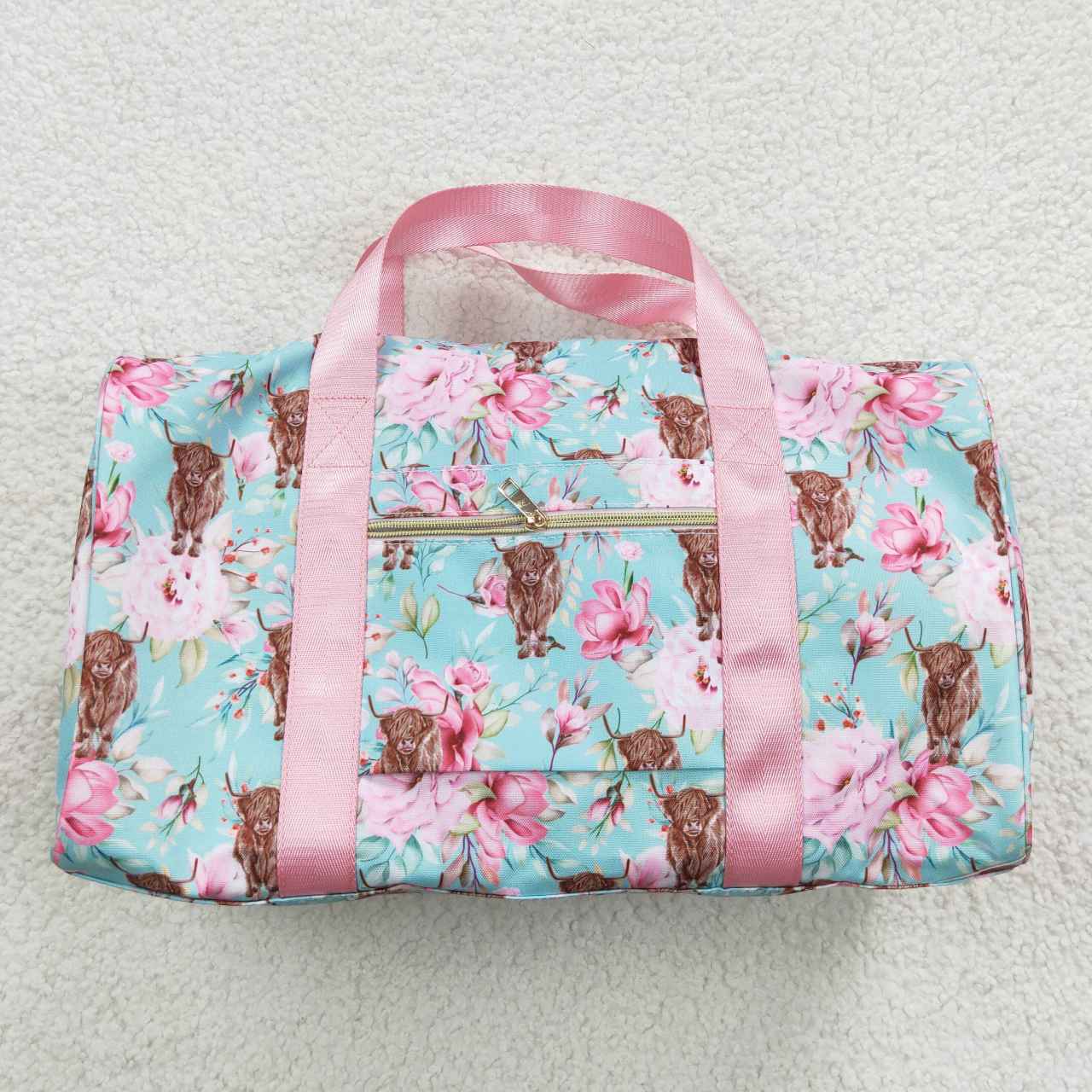 BA0084  Pink Floral Highland Cow Print Little Bag Bagpack